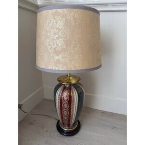Vintage Florentine Chinoiserie Chinese-style Porcelain Table Lamp with Lampshade